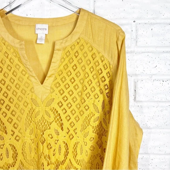 Chico's Yellow Lace Tunic Top - Picture 2 of 7
